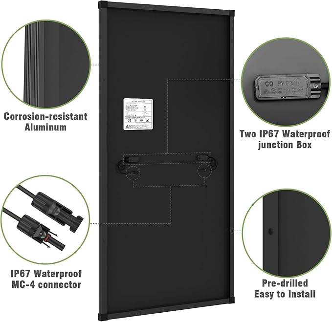 200 Watt Solar Panel, 12V Single Panel, N-Type Monocrystalline 25% High-Efficiency PV Module for RV, Boat, Marine, Trailer, Farm, Shed, Rooftop and Home Off-Grid System (1 Pack 200W, Black)