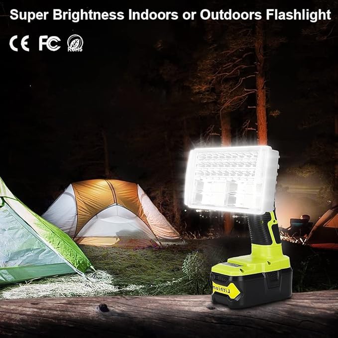 Choerinton Work Light Compatible with Ryobi 18V Battery,3300LM Led Work Light Rechargeable Jobsite Light Multifunction Flashlight,USB Port,for Car Repair Hiking Camp Garage
