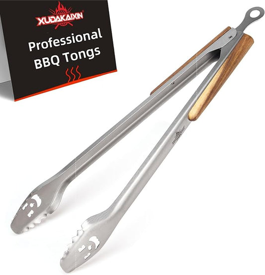21-Inch Extra Long Stainless Steel BBQ Tongs with Extended Luxurious Acacia Handle – Durable and Easy-to-Clean Grilling Tool for Cooking, Kitchen Use, and Outdoor Barbecues