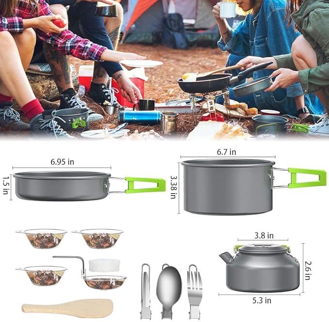 aiGear Camping Cookware Mess Kit, Non-Stick Camping Pan Pot Kettle, Lightweight Aluminum Camping Utensils, Collapsible Portable Camping Cooking Set for Outdoor Cooking Hiking Picnic