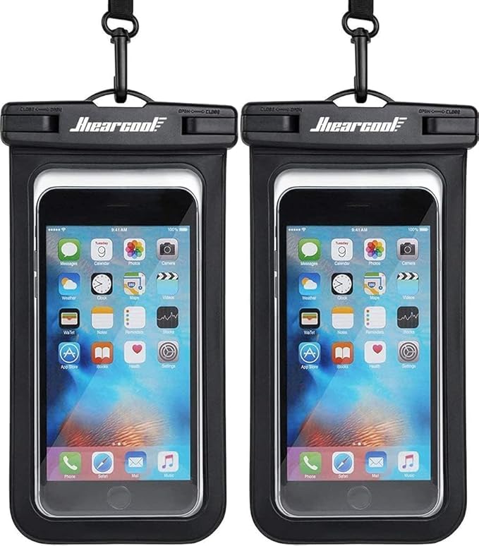 Hiearcool Waterproof Phone Pouch, Universal Case Compatible for iPhone 16 15 14 13 Pro Max Plus Up to 8.3", IPX8 Beach Travel Essentials-Black-2 Pack