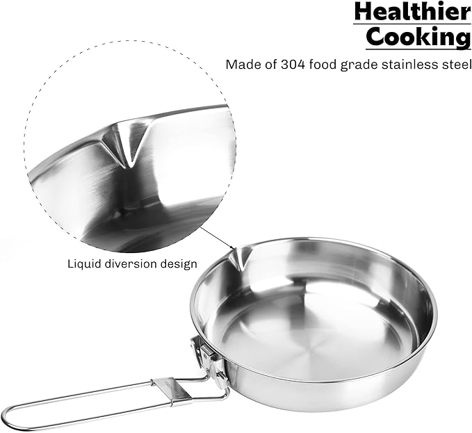 Fire-Maple Antarcti 8" Frying Pan | SUS 304 Stainless Steel Skillet | Durable and Easy to Clean | Ideal for Camping Fishing Bushcraft