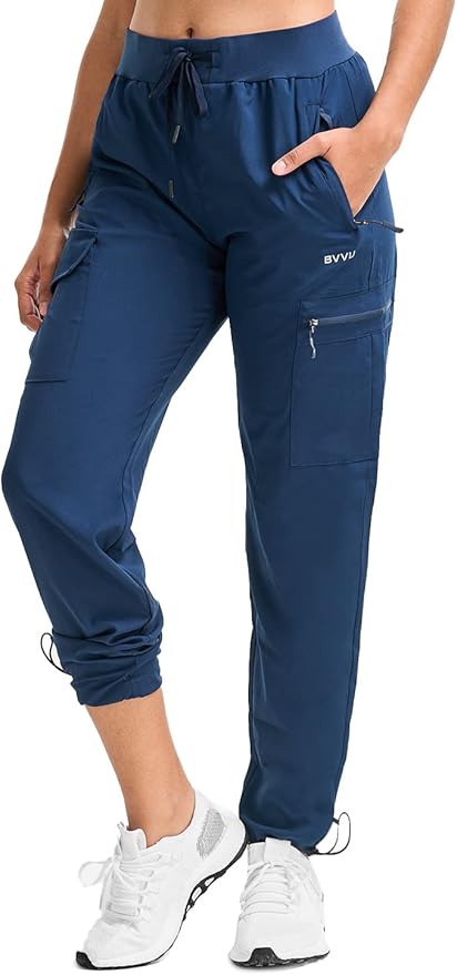 BVVU Women's Hiking Pants Lightweight Quick Dry Travel Outdoor Pants Waterproof Work Cargo Joggers with Zipper Pockets