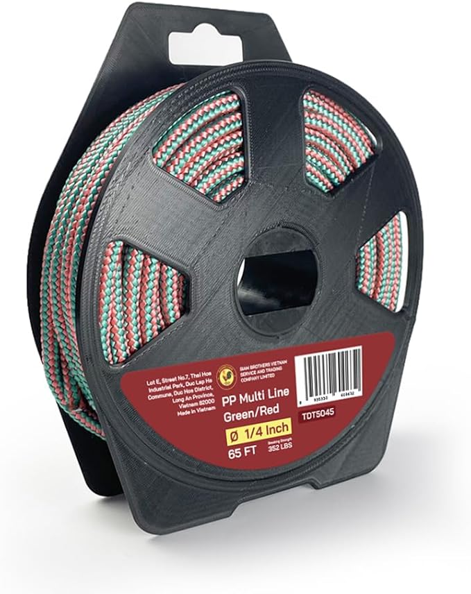 1/4" x 65' (6 mm x 20 m) 16 Strand Strong Heavy-Duty Tactical Paracord, Clothes Line Camping Utility - All-Purpose Lightweight Diamond Braid Rope for Tie, Pull, Swing, Knot