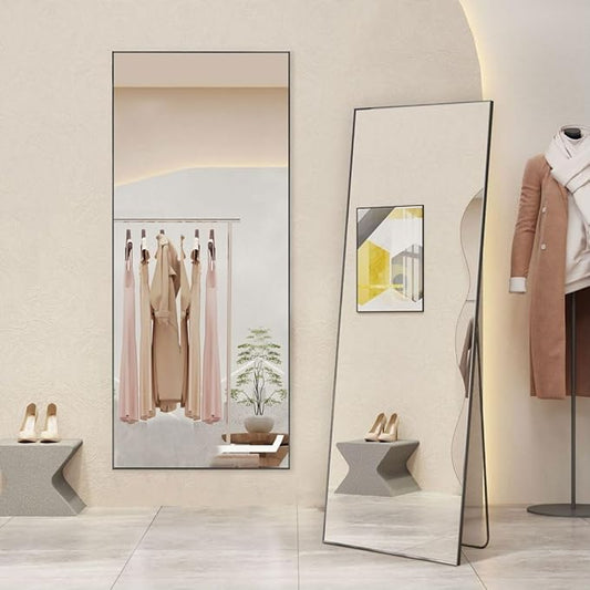 Full Length Floor Mirror, 64"x 21" With Aluminum Alloy Thin Frame - Hanging or Leaning for Wall, Bedroom, Dressing, Home Decor - Black