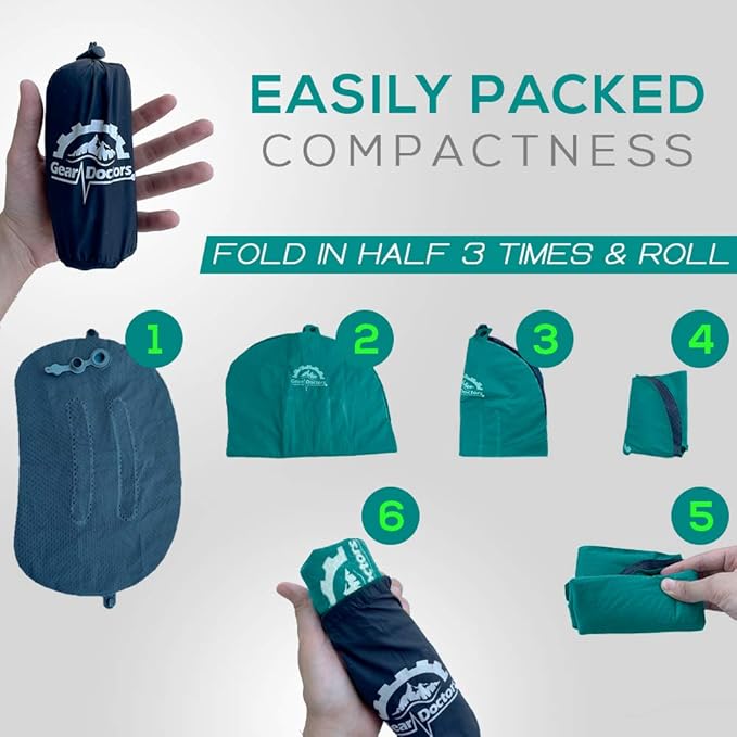 Gear Doctors Inflatable Camp Pillow, Backpacking - Blow Up Pillow (Teal)