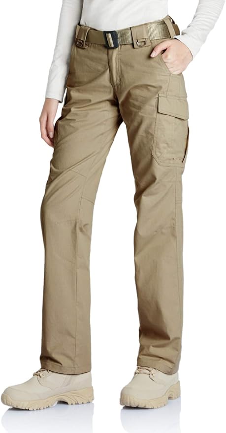CQR Women's Flex Stretch Tactical Pants, Water Resistant Ripstop Cargo Work Pants with Pockets for Outdoor & Hiking
