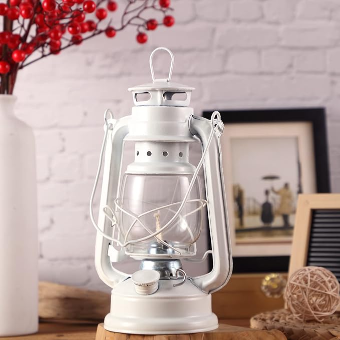 Honoson 4 Pieces Oil Lamp Hurricane Lamp Kerosene Lantern for Indoor Outdoors Decorative Hanging Oil Lantern with Wick for Hiking Emergency Camping Party Decoration(White,10 Inch)