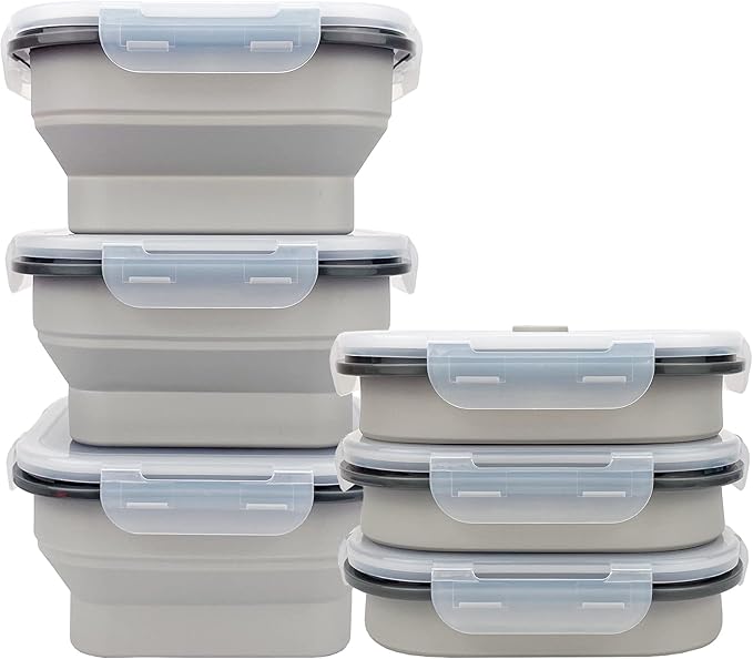 CARTINTS Large 1200ml Collapsible Bowls with Lids, Silicone Food Storage Containers, Space-Saving Meal Prep Containers For Kitchen and Outdoors Camping, Set of 3, Grey
