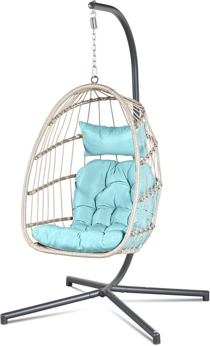 Econohome Hanging Egg Chair with Stand - Indoor/Outdoor Swing Hammock Chair with Plush, Washable Cushions, 350LBS Capacity, Ideal for Relaxation in Bedrooms, Balconies, Gardens, and Patios