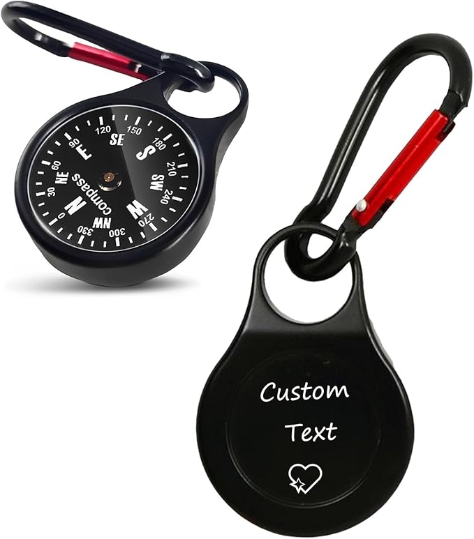 Custom Engraved Compass Keychain - Personalized Brass Compass with Luminous Function, Waterproof Survival Tool for Hiking Camping Graduation Gifts