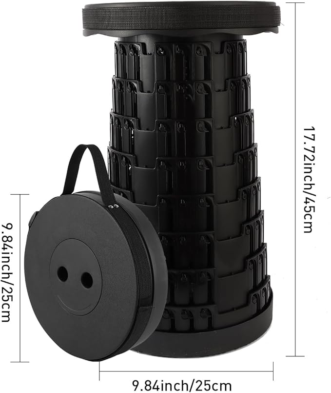 Collapsible Stool with Large Load Capacity,Portable Lightweight Folding Stool for Adults,Collapsible Chair Telescoping Design for Outdoor Fishing,Hiking,Travel,BBQ(Black)