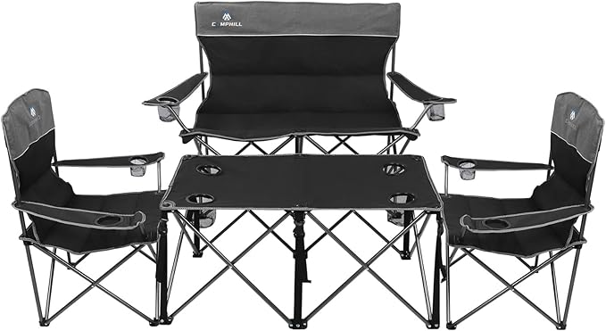 Camping Chair Set of 3, Outdoor Folding Camping Chairs for Heavy People with Cup Holder & Carry Bag,Collapsible Chair Include One Sofa Chair and Two Single Chair,Support up to 500lbs