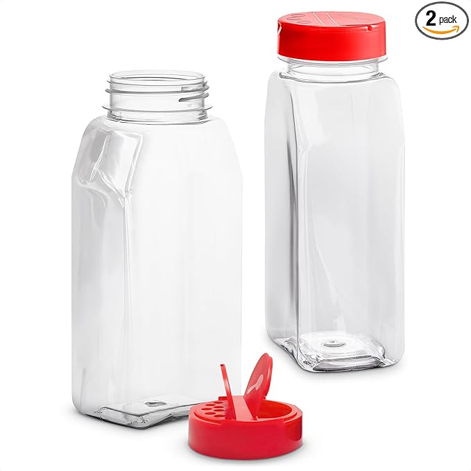 2 Pcs Large Seasoning Shaker – 32oz Large Seasoning Containers with Dual Shake Lids for Spices and Herbs, Transparent Design with Wide Mouth for Easy Filling, Durable Odor-Resistant Plastic Material