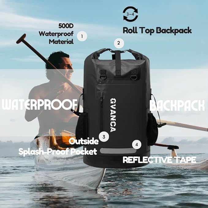 Waterproof Roll Top Kayak Dry Backpack, Floating Outdoor Dry Sack Boating Sailing Canoeing Rafting Fishing Camping 85L Black
