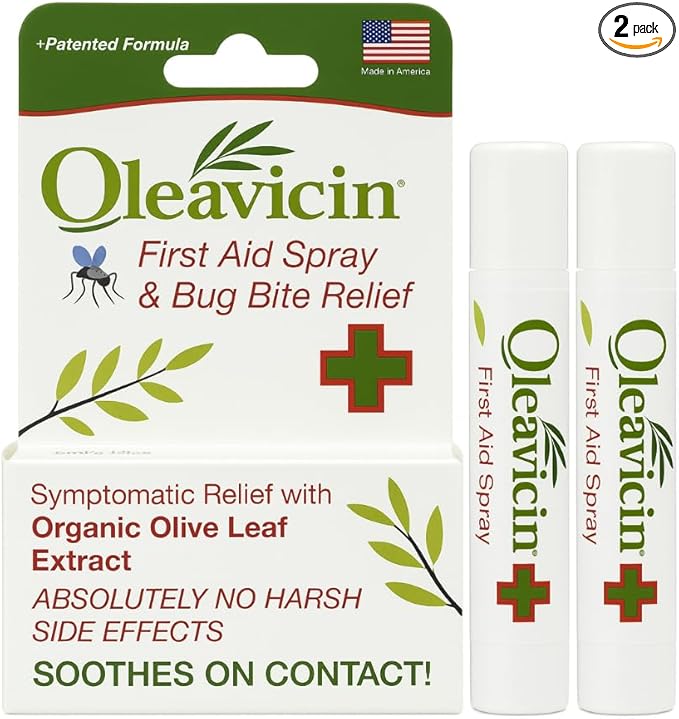 First Aid Spray & Bug Bite Relief - 2 Pack – Organic Olive Leaf Extract | Fast-Acting Relief for Minor Skin Irritations, Bug Bites & Burns | Natural & Clinically Proven | 0.17 oz (5ml)