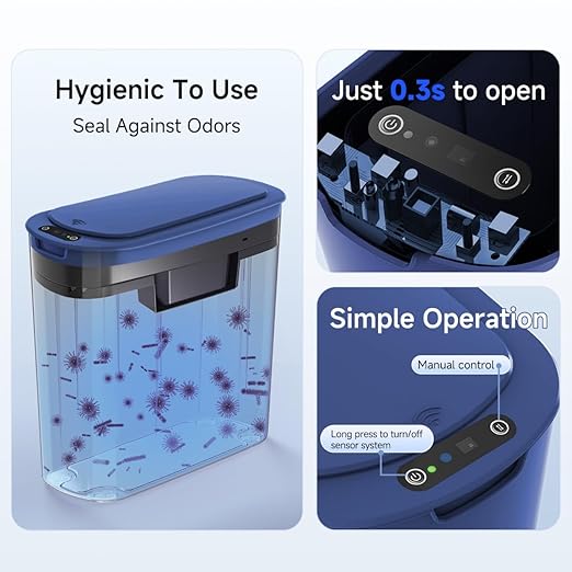 5 Gallon Motion Senor Bathroom Trash Can with Lid, Automatic Garbage Can Touchless, Smart Plastic Waste Basket for Narrow Spaces, Bathroom, Office, Bedroom, Living Room (Blue)