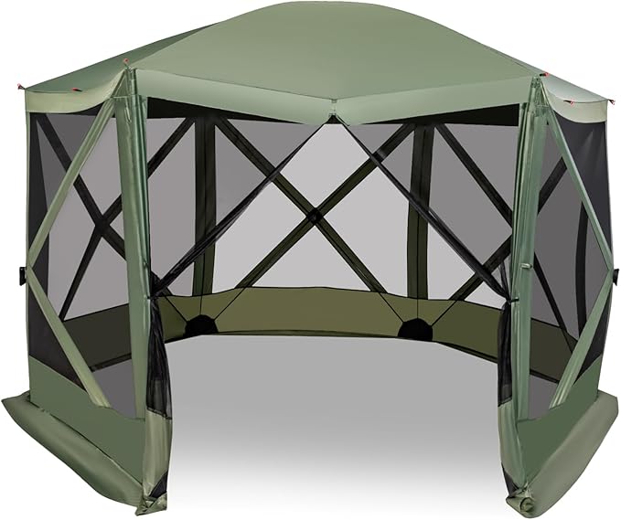 Tangkula 11.5x11.5 Ft Pop Up Gazebo with Netting, Portable Screen Tent with 6 Sided Mesh Walls, 2 Sunshade Cloths, Outdoor Instant Canopy Shelter with Carry Bag for Camping, Lawn, Backyard