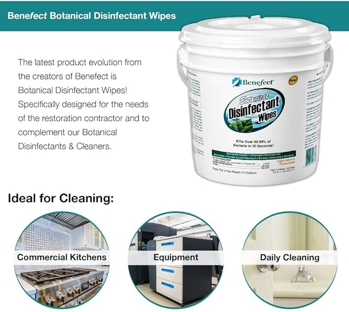 Benefect Botanical Disinfectant Wipes – 750 Sanitizing Wipes. 3 Pack of 250 Wipes Per Unit - High Traffic - Gym Wipes, Schools and Food Safe Cleaning (250, 3)