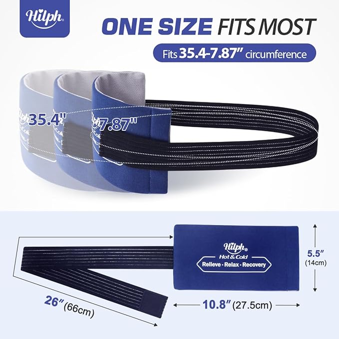 Hilph Reusable Ice Packs for Injuries, Soft Hot and Cold Gel Ice Packs with Adjustable Strap, Flexible Ice Wrap for Joints & Muscle Pain for Back, Shoulders, Head, Legs & More (10.8" x 5.5")