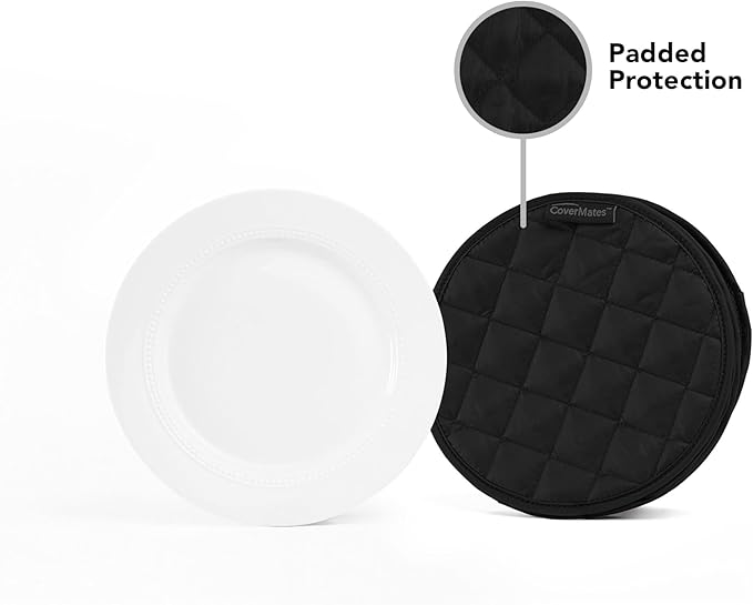 Covermates Keepsakes - Quilted Divider Set - Set of 4 - Scratch & Breakage Protection - Stain Resistant - Machine Washable - China Storage, Black