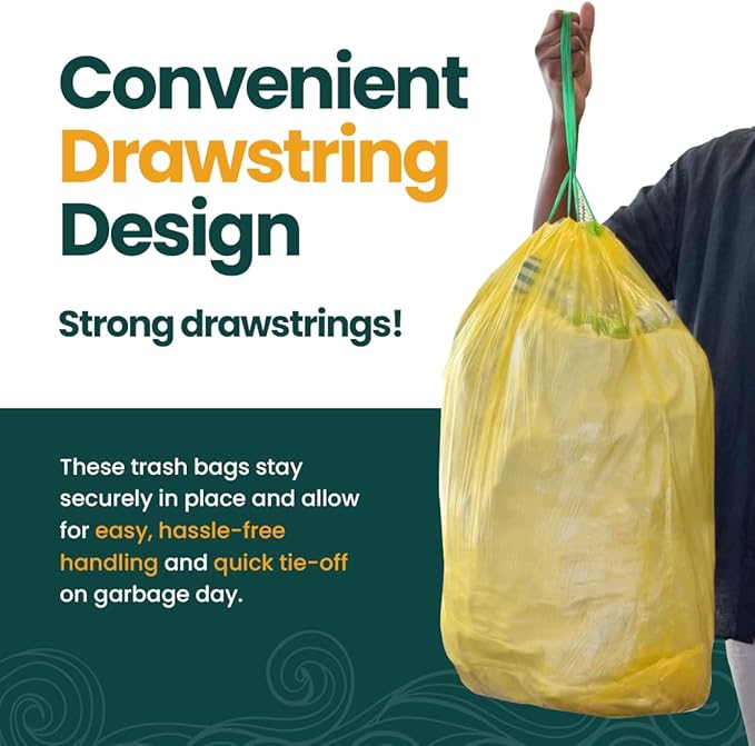 13 Gallon Trash Bags with Drawstrings, 80 Bags Made from 50% Recycled Plastic, Code K Leakproof and Tear-Resistant, Tall Kitchen Garbage Bags for Home and Office