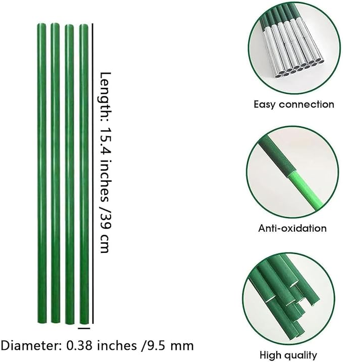 Tent Pole, Replacement Tent Pole, Telescopic Rod, Collapsible Green Fiberglass Poles with Metal Connectors ， 24 FT Long and 9.5 mm in Diameter， Universal Fit for Outdoor Tents （2 Pack ）