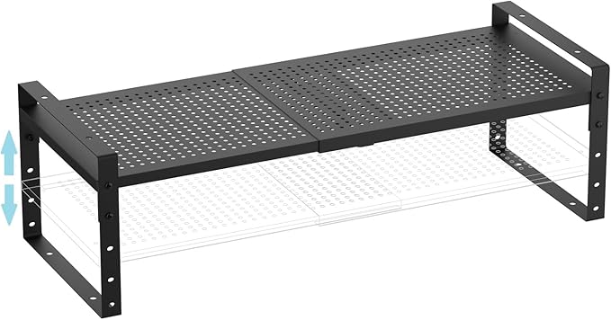 Expandable Spice Rack, Stackable Metal Pantry Storage Shelves Stand, Adjustable Height Cabinet Shelf Organizer Racks(1PACK/Black,Medium)