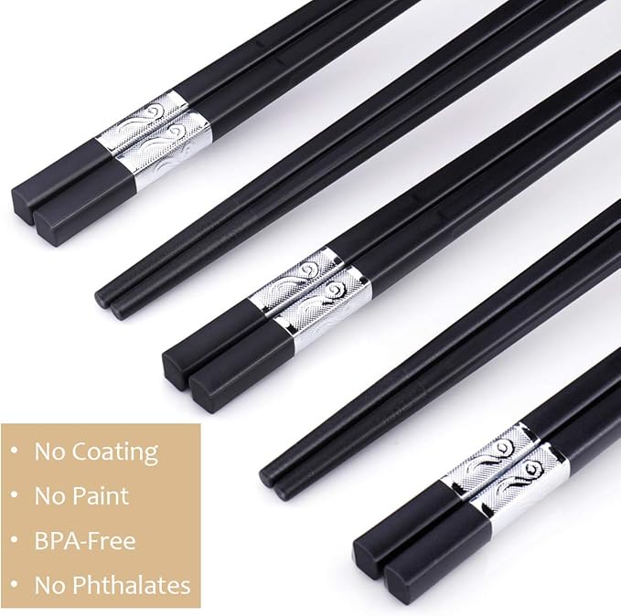 10 Pairs Fiberglass Chopsticks, GLAMFIELDS Reusable Chop sticks Dishwasher Safe, Non-slip, 9 1/2 inch (Silver)