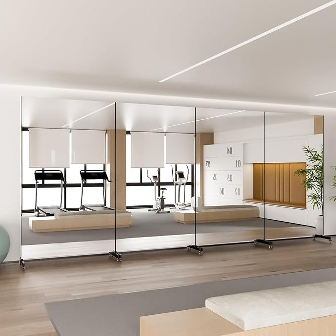 brisafe Home Gym Mirror 360° Swivel on Wheels, 79" X 47" Extra Large Full Body Rolling Mirror for Yoga, Nano Film Super Lightweight Unbreakable Floor Mirror, Black, 12lbs