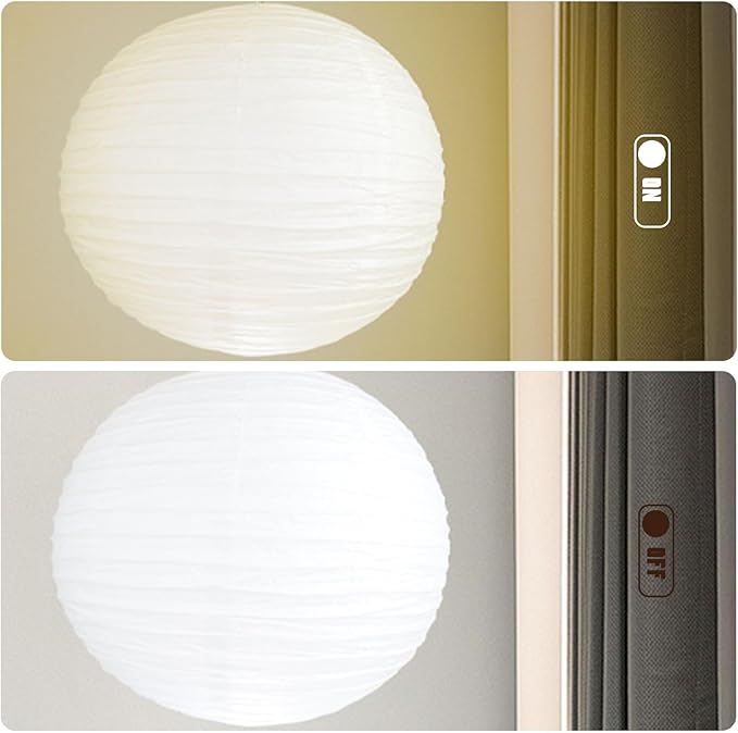 2PCS 20Inch Paper Lantern Lights, White Round Rice Paper Lamp Shades, Chinese/Japanese Paper Lantern Pendant Light for Party Decoration, Wedding, Home Decor