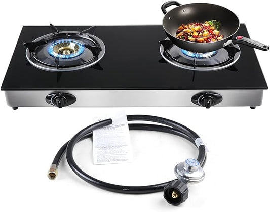 forimo Propane Gas Cooktop 2 Burners Gas Stove portable gas stove Tempered Glass Double Burners Stove Auto Ignition Camping Double Burner LPG for RV,Apartments,Outdoor