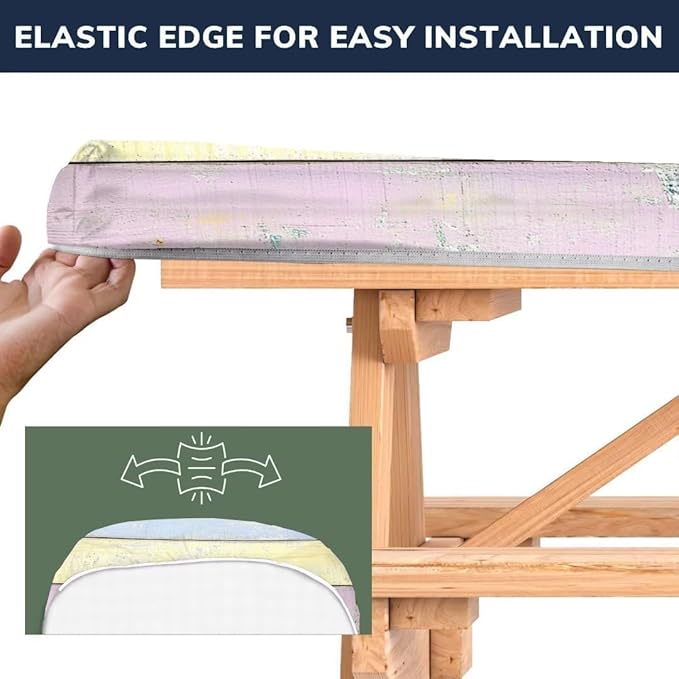 CAPSCEOLL Elastic Picnic Table Cover with Bench Covers 5Ft Waterproof Fitted Picnic Table Cover Cloths for Outdoors Camping Tablecloth with Drawstring Bag, 60X30in, Colorful Wood