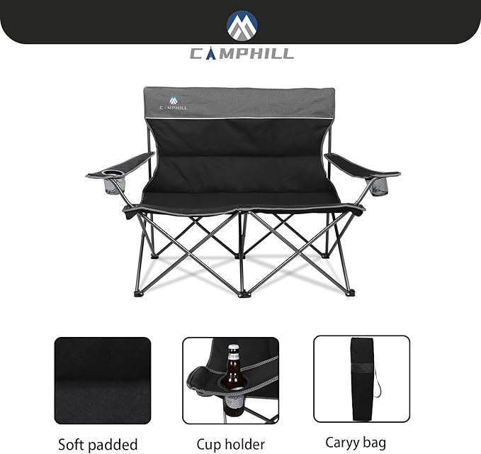 Camping Chair Set of 3, Outdoor Folding Camping Chairs for Heavy People with Cup Holder & Carry Bag,Collapsible Chair Include One Sofa Chair and Two Single Chair,Support up to 500lbs