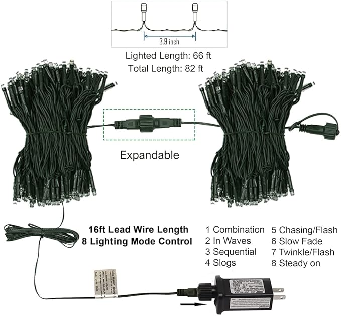 HOME LIGHTING 66ft Christmas Decorative Mini Lights, 200 LED Green Wire Fairy Starry String Lights Plug in, 8 Lighting Modes, Waterproof for Indoor Outdoor Xmas Tree Wedding Party Decoration (Red)