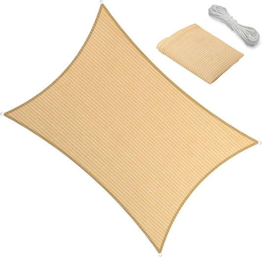 6' x 10' Beige Outdoor Sun Shade Sail Canopy ??UV Resistant Permeable Awning Fabric for Patio, Garden, Backyard, Pergola, Carport, Lawn Shelter Cover