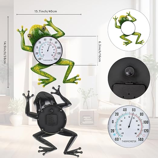 Frog Outdoor Thermometer, Metal Indoor Wall Thermometer, 15.7" No Battery Needed Outside Thermometer for Patio Home Room Decor