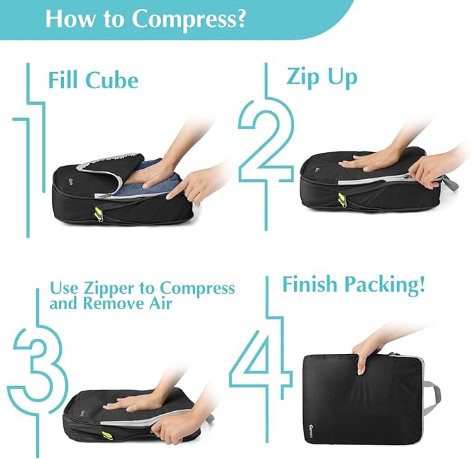 Gonex Compression Packing Cubes, 3pcs/4pcs Expandable Storage Travel Luggage Bags Organizers