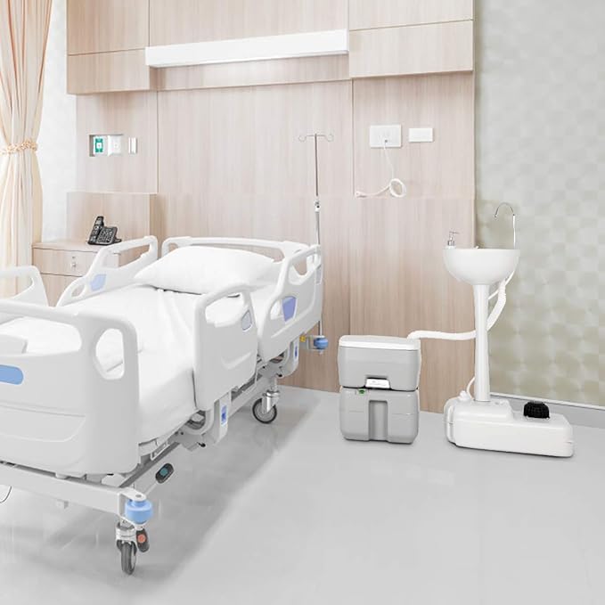 Giantex Outdoor Wash Sink and Potable Toilet Set 4.5 Gallon Sink & 5.3 Gallon Toilet, Flush Wastewater Recycled W/Tower Holder, Level Indicator, 3 Way Flush for Camping Portable Sink and RV Toilet