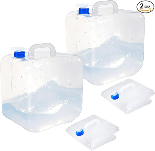 Collapsible Water Container with Spigot & Hook, BPA Free Water Jug, Foldable Carrier Bucket, Water Storage Container for Camping Hiking Survival Kit, 2-Pack (10L/2.6 Gallon)