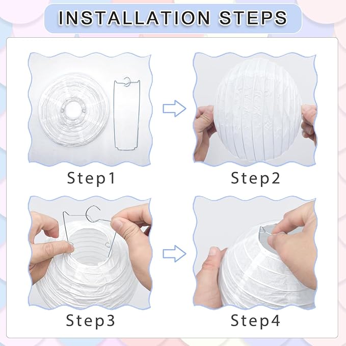 12Pcs Round Paper Lanterns Assorted Sizes (6" 8" 10" 12") for Home Decor, Restaurant, Church, Wedding, Birthday Party Decorations, Hanging Chinese Japanese Paper Lantern Lamps (White)