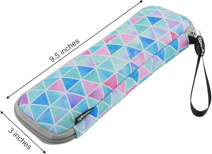 CM Reusable Portable Travel Tableware Carrying Bag Storage Case Cutlery Flatware Organziers for Straw Spoon Fork Chopsticks Utensil Holder (Fade in Blue Triangle Pattern)