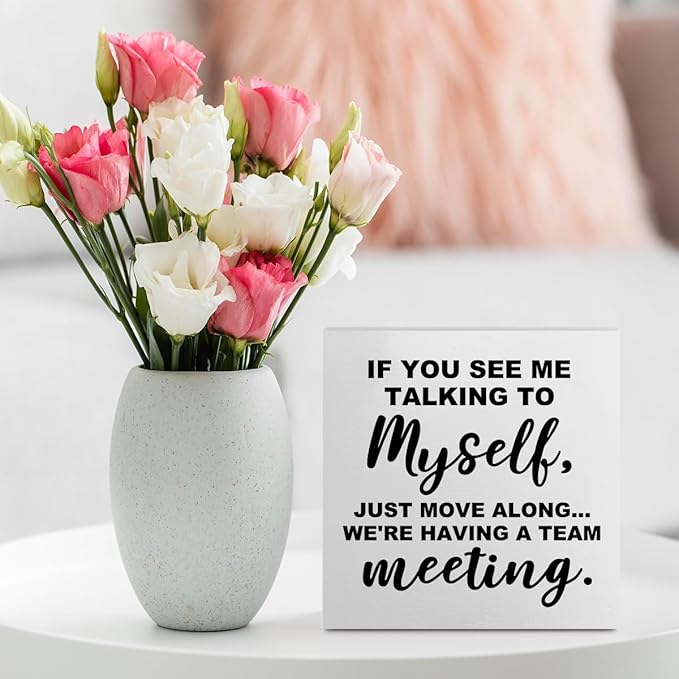 Funny Office Supplies Rustic Desk Decor White Wooden Box Sign Office Must Haves Humor Cubicle Decor Farmhouse Wood Plaque Work Desk Accessories Home Shelf Tabletop Counter Centerpiece Decorations