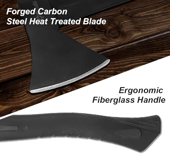 Camping Hatchet 2Pack, 14" Camping Axe Throwing Axe for Outdoor Wood Splitting and Kindling, Forged Carbon Steel Heat Treated, Fiberglass Shock Reduction Handle with Anti-Slip Grip
