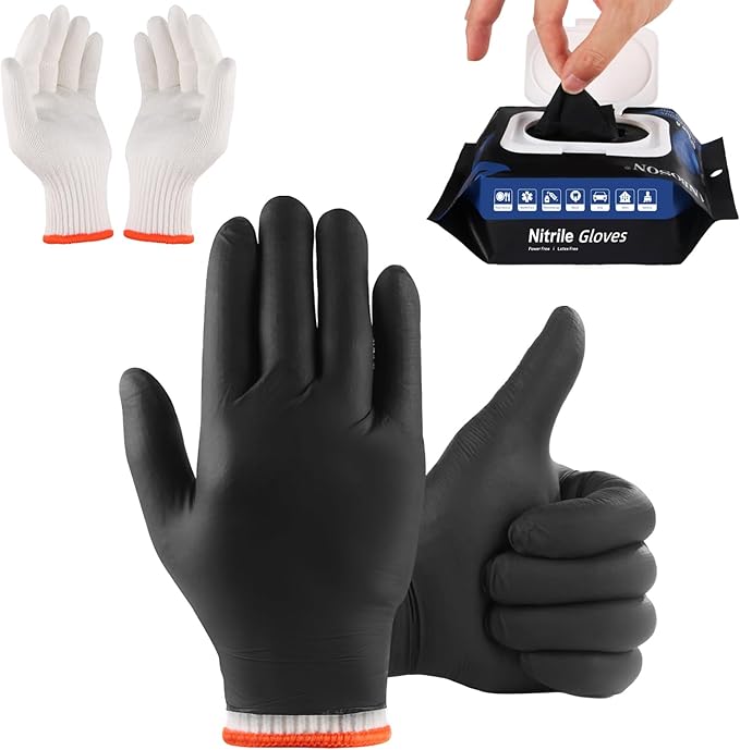 BBQ Gloves 50 Disposable nitrile Gloves with 2 Reusable Cotton Liners Guantes for Cooking Food Prep,Powder Latex Free,Heat Resistant for Grilling, Barbecue, Smoker Guante Heat Froof for Men - XLarge