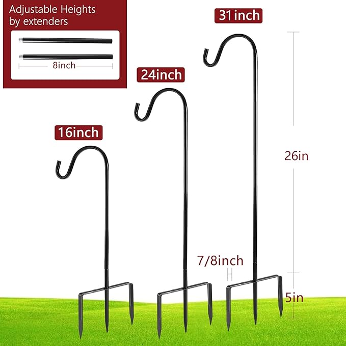 2 Pack Shepherd Hook 31 inch 1/2 inch Thick Use at Weddings, Hanging Solar Lights, Lanterns, Bird Feeders, Metal Hanger Hook (Bronze, 31 inch) U.S. Patent.