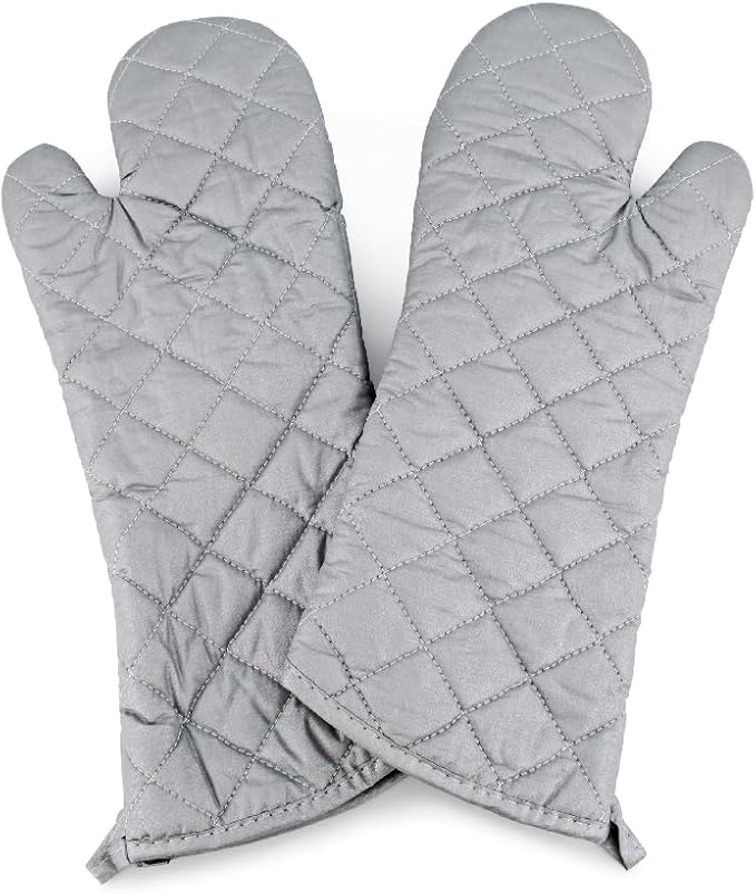 17 Inch Extra Long Heat Resistant Oven Gloves New Cotton Oven Mitts Kitchen Gloves High Temperature Cooking Tool BBQ Gloves (17" Silver)