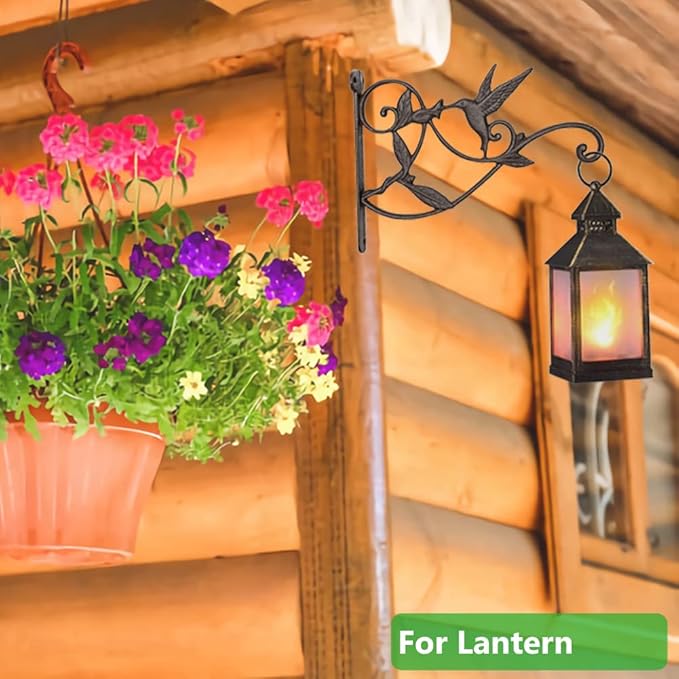 Hanging Plant Hook Bracket - Wrought Iron Metal Hummingbird Hanger Holder for Flower Basket Planter Bird Feeder, Windchimes, Wood Fence Posts Black 2packs