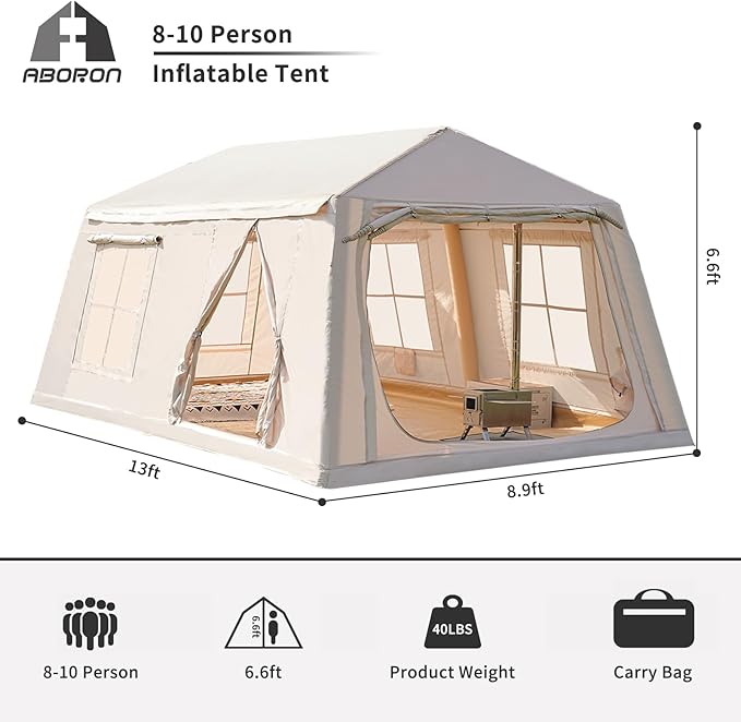 ABORON 2/6/8 Person Inflatable Camping Tent, Easy Setup Blow Up Tent with Hand Pump, PU3000mm Waterproof & Breathable 4 Season Glamping Tent for Outdoor Camping