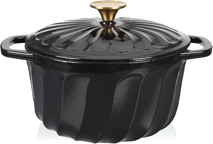 Enameled Cast Iron Dutch Oven with Lid, 6 QT Cast Iron Dutch Oven Pot, Dual Handles for Bread Baking, Cook, Bake, Oven Safe across All Cooktops (Black,6 QT)